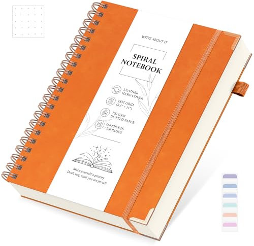 Notizbuch Gepunktetes A4 Spirale - Spiralblock a4 Dot Journal, Notizbücher Spiralbindung a4 Notebook, Notizheft 100 g/m² Dotted Papier Notizblöcke Ringbuch - 21,5 X 28cm Orange