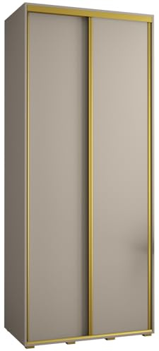 MEBLE KRYSPOL Dakota 1 Schrank mit Zwei Schiebetüren - Moderner Kleiderschrank mit Kleiderstange und Regalen - 235,2x120x60cm - Kaschmir Gold