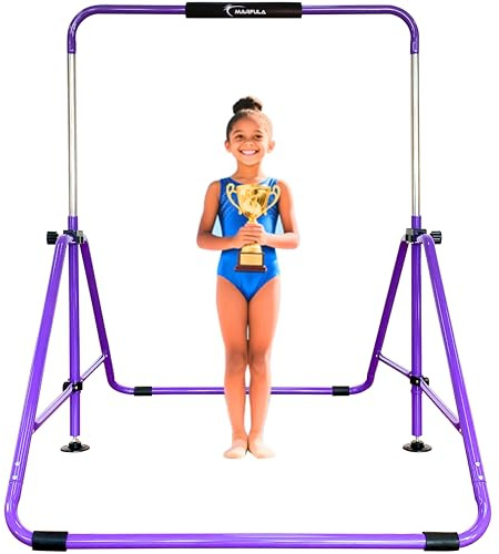 MARFULA Upgrade Foldable Gymnastic Bar with Mat for Kids Ages 3-12, 200 lbs Weight Capacity, Gymnastic Kip Bar Horizontal Bar for Kids, Gymnastic Training Equipment for Home and Gym Center Use