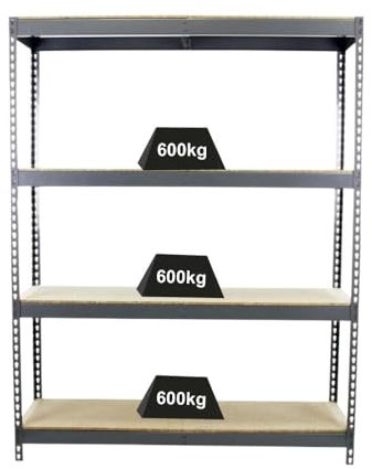 PROREGAL Schwerlastregal Wood Beast Four | HxBxT 200x180x75cm | 4 Ebenen | Fachlast 600kg | Grau | Weitspannregal Werkstattregal Lagerregal Kellerregal Gargenregal
