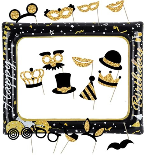 FENGQQKJ 17 Stück Geburtstag Foto Requisiten Photo Booth Requisiten mit Aufblasbarer Fotorahmen für Geburtstagsdeko