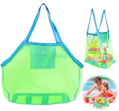 Bolsas de Malla para la Playa,Bolsa Juguetes Plegable para niños,para vacaciones familiares, viajes a la playa, juguetes (Verde)