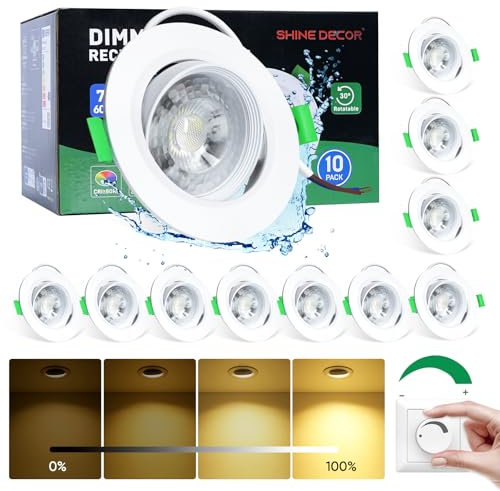 Shine Decor Spot Encastré à LED, Blanc Chaud 3000K Dimmable, Pour Plafond, Lumières Encastrées Pour Chambre à Coucher Salle de Bain Cuisine, Lot de 10