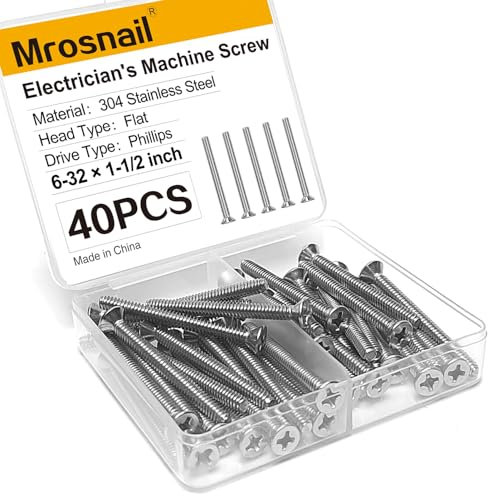 Lot de 40 vis à métaux 6-32, longues vis de sortie en acier inoxydable de 3,8 cm pour réparation de prises enfoncées, boîtes électriques desserrées, montage d'appareil et installation de prise