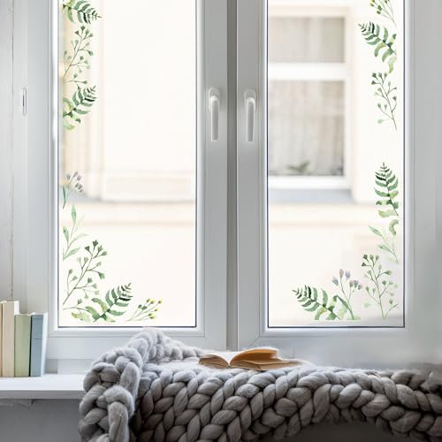 Wandtattoo Loft Fensterbilder Frühling mit Farn Frühling Motiv – 2 Stück A4 Bogen, Wiederverwendbar – Frühlingsdeko Fenster, Frühlingsbild Fenster, Fensterdeko Frühling, Fensterfolie Frühling