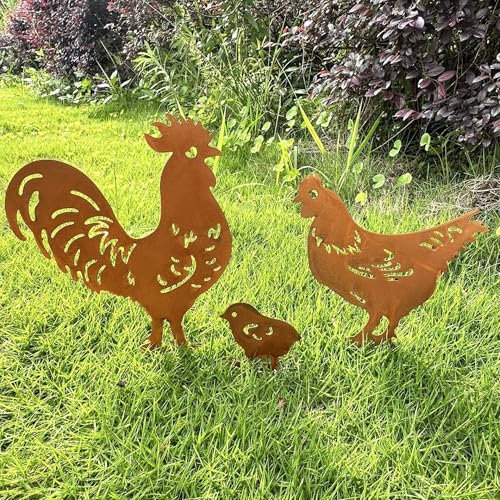 3 StüCk Garten PfäHle Kunst Hahn,Henne Und Tier EinsäTze,Garten Silhouette,Eisen Henne Huhn Hof Kunst Dekorativ,Festival Party Art Zeichen Rasen BüRgersteig Garten Dekoration.