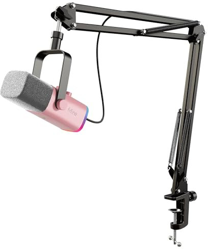 FIFINE XLR Streaming Microfono Dinamico per Podcasting, Gaming USB per PC Mac PS4/5 (Microfono con braccio, Rosa)