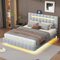FEZTOY Polsterbett 160 x 200 cm, Bett Schwebebettrahmen mit LED-Leuchten und 2 USB Anschlüsse, Doppelbett, Gästebett in hautfreundlichem Leinen, Ohne Matratze,Grau