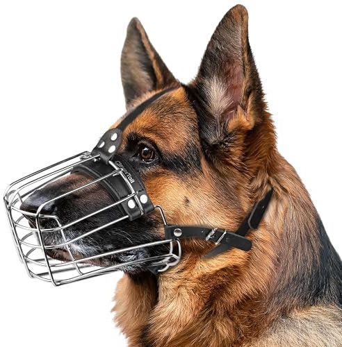 CleverTail German Shepherd Muzzle for Large Sized Dog – Metal Dog Muzzle for German Shepherd – Steel Basket Muzzle for Large Dogs – Wire Cage Mouth Guard for Medium Dogs Husky, Belgian Malinois