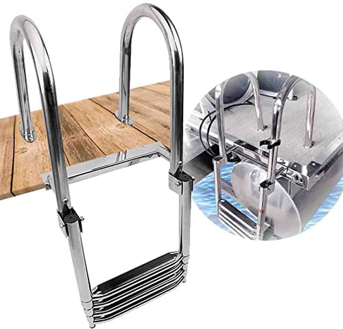 YJKKZQLB Edelstahl-Pontonleiter, zusammenklappbar, Teleskopleiter, 4-stufig, robuste Sport-/Taucherleiter, Bootsleiter mit Handlauf für Yachtdock