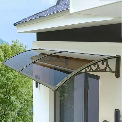 Marquise de Porte d’Entrée en Polycarbonate Anti-Uv à 99%,Auvent de Porte et Fenêtres Contre la Pluie,Auvent de Véranda de Jardin Extérieur,60/80/100/120/150 Cm en Option (80x230cm/32x91,Gold)
