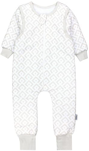 TupTam Baby Schlafsack mit Füßen und Ärmeln – Ganzjahres Schlafsack Baby 2.5 TOG, OEKO-TEX zertifiziert, Farbe: Raute Beige Weiß, Größe: 104-110