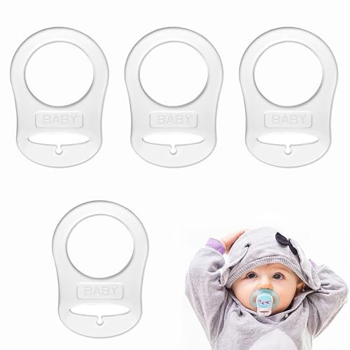 LISOPO 4 anelli trasparenti in silicone per ciuccio, ciuccio per bambini, con clip per ciuccio