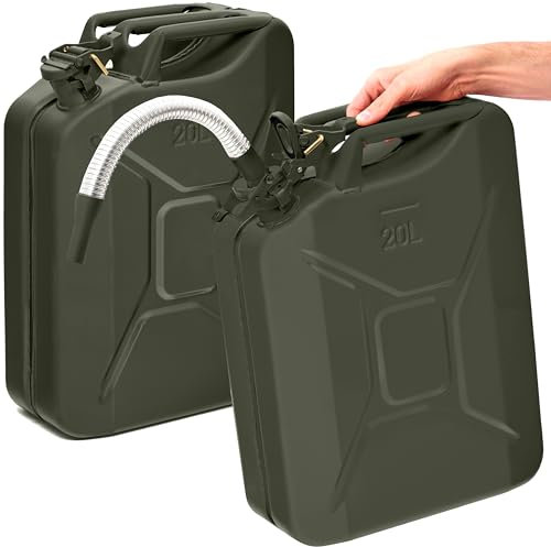 BW® Bidón de combustible de metal para gasolina, 2 x 20 litros, con boquilla, color verde bronce, RAL 6031-F9, certificado TÜV y autorización UN, fabricado en Europa