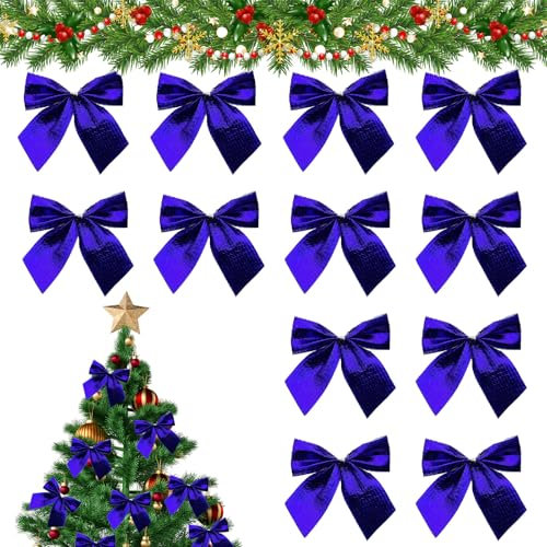 TUONYIS 12 Pcs Navy Blue Bows Christmas Ribbon Bows Christmas Bows Velvet Christmas Tree Ties Bows for Christmas Tree Christmas Tree Decorations Ornaments Xmas Bow Decorations (Navy Blue)
