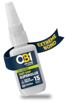 OB1 Fast Grip Clear Super Glue 20g Extreme Bond | Water Resistant, Flexible & Ultra Strong Adhesive, Fast 15 Second Bond, Clear Adhesive