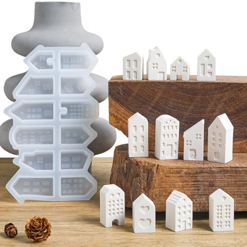 Silikonformen Gießformen Häuser, 12 Stück Mini Silikonform Haus Gießformen Silikon Haus Kerzenformen, DIY Haus Silikon Giessform Für Kerzen Seife Handwerk