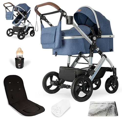 Bergsteiger Nizza 3 in 1 Kinderwagen, Kombikinderwagen Komplettset, Babywanne & Buggy Sportsitz inklusive, Auto-Babyschale & Isofix Station optional