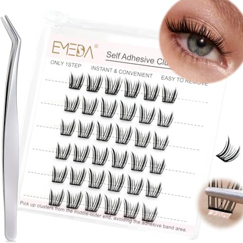 EMEDA Sheet Self Adhesive Lash Clusters, Press-On Lashes No Glue Needed Pre Glued Eyelash Clusters Wispy Cluster Lashes, C Curl Individual Lash Kit, ULTRA-THIN&LIGHT Reusable No Residue (Fairy01)