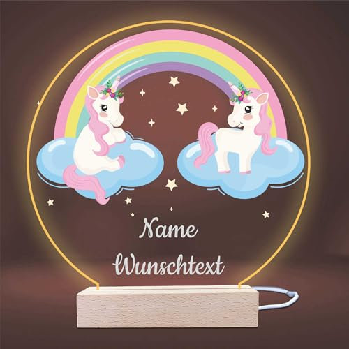 INDIGOS UG - LED Lampe personalisiert - Einhorn - personalisierte Lampe für KInder - personalisierte Geschenke - Nachtlampe - Geschenk für Baby und Kinder mit Wunschtext