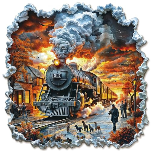 Blumuze Wooden Puzzle, 3D Retro Steam Train Wooden Jigsaw Puzzles For Adult | Unique Shaped Animal Wood Puzzles For Adults 14+ With Wood Gift Box 354pcs-L-34.3 * 34.1 cm