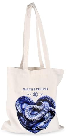 Inter Tote Bag IM Bianca Amarti è Destino, 100% Cotone, Stampa Digitale Cuore Serigrafico