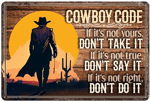 Wetterfestes Deko Saloon Bar Schild für Cowboy und Western Fans – Cowboy Code, 20 x 30 cm