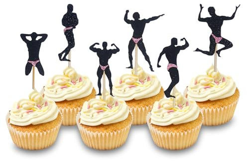 Bachelorette Party Tortendeko, 24 Stück Muskelmann Tortenstecker Kuchen Deko für Bachelorette Hochzeit Brautparty Geburtstag Party Cupcake Dekorationen