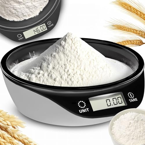 Retoo Digitale Küchenwaage mit Schüssel, 5 kg, 1 g, Weiß Schwarz | 700 ml Schüssel, Tara-Funktion, LCD-Display, Abschaltautomatik, CR2032 Batterie