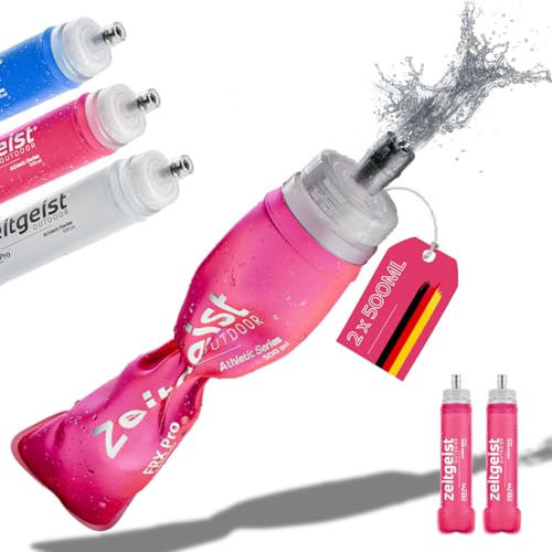 zeitgeist OUTDOOR Soft Flask 500 ml FRX Pro (2er Set) Laufflasche TPU, BPA-frei, Faltflasche, faltbare Trinkflasche für Laufen Trail Running Radfahren Joggen Sport (pink)