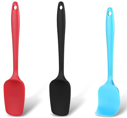 Nogeqi 3 PCS Mini Silicone Spatula, Seamless Design Rubber Scraper with Long Handle, Non-Stick Heat Resistant Small Spatulas for Kitchen Use, 40ºf to 446ºf (3 Color)
