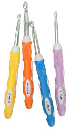 Ergonomische Häkelnadeln, 7,0 mm - 10 mm, ergonomischer Griff, Häkelnadel für Anfänger, Stricken, Pullover, Schals, Taschen, Socken, 4 Stück