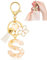 Porte-clés pour Fille Lettre, Porte-clés pour Femme avec Lettre Initiale, Alphabet Pendentif Initiale en Résine, Keyring avec Pendentif Amour et Pampille, Cadeau pour Femme Beige-S