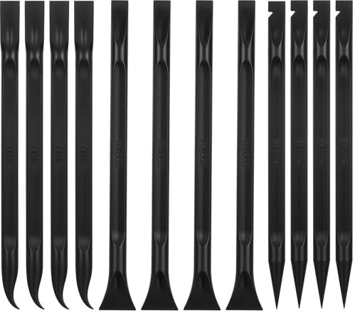 TIESOME Set di 12 raschietti in plastica in fibra di carbonio, antigraffio, multiuso, strumenti per dettagli per spazi ristretti, adesivi per pulizia fessure, etichette per auto e cucina, colore nero
