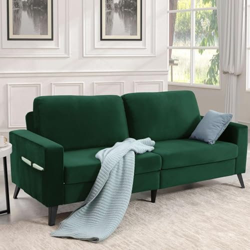 Mid Century Modernes Samt-Sofa für Wohnzimmer, 2 m, grüne Deko-Möbel