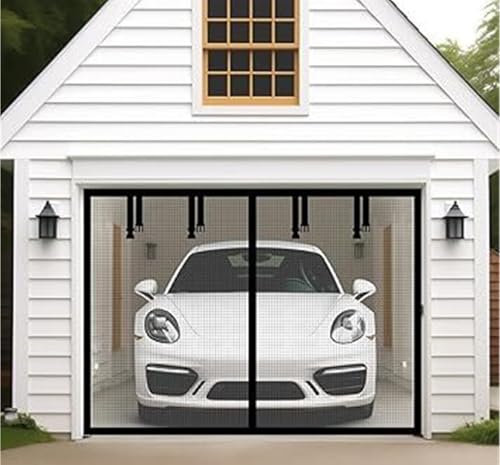 Xuanning Store Rete per Garage, Zanzariera Porta Finestra Magnetica, con 28 Magneti Ad Alta Energia, Rete per Porta da Garage a Mani Libere, Nera, 2,5 Mx2 M/ 5 Mx2 M(5mx2m/16x7ft)