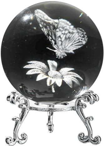 Yopeissn 3D-Lasergravierte Sternenkristall-Kugelfigur, 60 mm Große Glaskugel, Briefbeschwerer mit Ständer, Kunst, Basteln, Einfache Installation