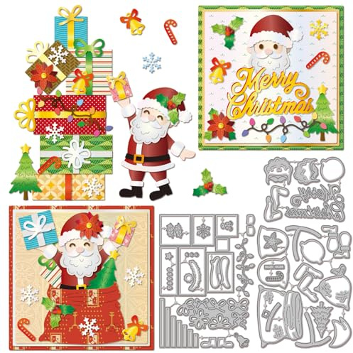 GLOBLELAND Geschenk Weihnachten Metall Stanzschablone Weihnachtsmann Papierpräge Stanzschablonen Set Stanzformen für Kartenherstellung DIY Papier Scrapbooking Handgefertigtes Fotoalbum