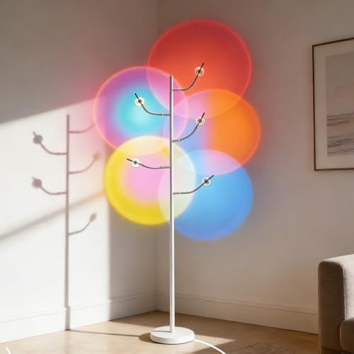 LOZNDA Sunset Lamp, 5 Head Halo Sunset Floor Lamp Halo Lamp with Replaceable Filters Ambient Mood Halo Projector Floor Lamp for Bedroom Living Room