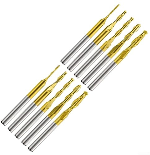Gdfnmogo 10 Stück Hartmetall-Kugelfräser, 1/8-Zoll-Schaft, 2-schneidig, CNC-Fräser-Bits für Holz, Aluminium, Stahl – 1 mm bis 3,175 mm Schnittdurchmesser, 38 mm Gesamtlänge