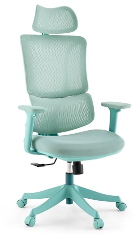 MyBuero Bürostuhl Ergomy Colore – ergonomischer Schreibtischstuhl, atmungsaktiver Rückenlehne, Verstellbarer Lordosenstütze, 3D Armlehnen & Kopfstütze, Türkis