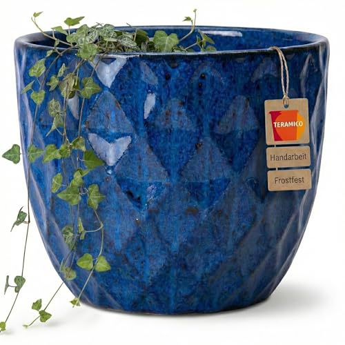 Teramico Pflanzgefäß Keramik frostfest (Royal Blau Diamant, 38cm x 31cm)