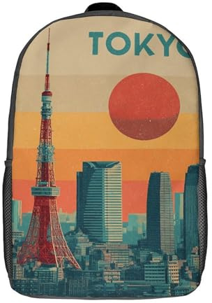 POLIUAWS Rucksack Tokyo Skyline Art-1 Schulrucksack, 3D-gedruckte Schultasche für Jungen und Mädchen, Laptop-Rucksack für Kinder/Schüler/Erwachsene, 17 Zoll