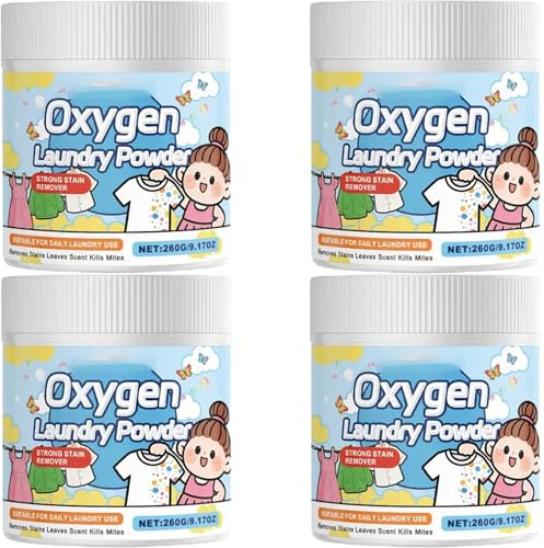 260 g hyper konzentriertes starkes Fleckenentferner Pulver für Kleidung, Sauerstoff-Waschpulver, hyper konzentriertes Waschmittel, sicher für Textilien, entfernt Milch-, Schweiß-, Öl- (4pcs)