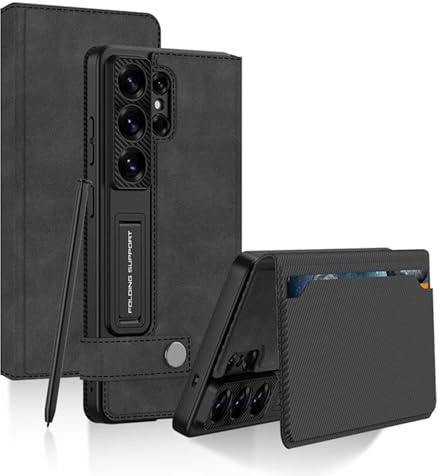 Wigento Handy Hülle Leder Flip für Samsung Galaxy S26 Ultra 5G Book Wallet Klapp Schwarz
