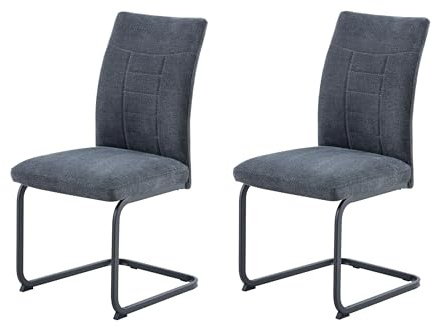 Hela Tische, 2er Set Esszimmerstuhl Augusta, Webstoff Chenille Anthrazit, XL Sitzbreite, NOSAG Polsterung, Gestell in STOFFFARBE, 140kg belastbar