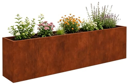 Gecheer Hochbeet 280x40x80 cm Cortenstahl, Wetterfest & Offenem Boden, Gartenbeet Pflanzkasten für Garten Balkon Terrasse Gemüse Kräuter Blumenanbau
