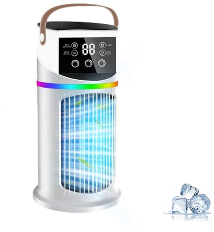 Mini klimaanlage, Mobile Klimaanlage mit 9 Geschwindigkeiten & 8H Timer, 7 Farben Nachtlicht, 3-Loch-Sprühdüse, Klimaanlage mobil für Schlafzimmer Büro Schreibtisch