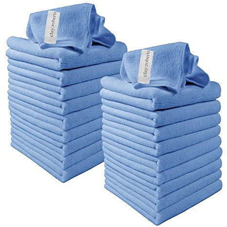 Microfibre Cleaning Cloths, 40cm x 30cm - Pack of 20, Blue Cloths, Machine Washable, Polishing, Waxing & Dusting Cloth, Lint-Free, Kitchen Towel, Car Cleaning, Microfiber
