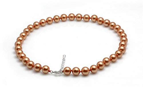 Schmuckwilli Perlenkette für Damen - 45cm Länge mit 10mm großen braunen runden Mallorca Perlen - Elegante Kette mit Muschelkernperlen für jeden Anlass
